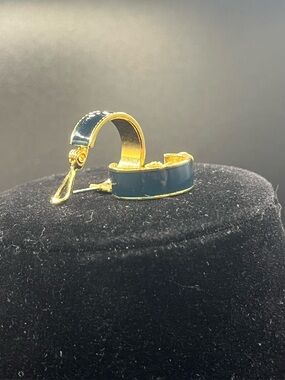 Monet Gold Tone Navy Blue Enamel Pierced Hoop Earrings